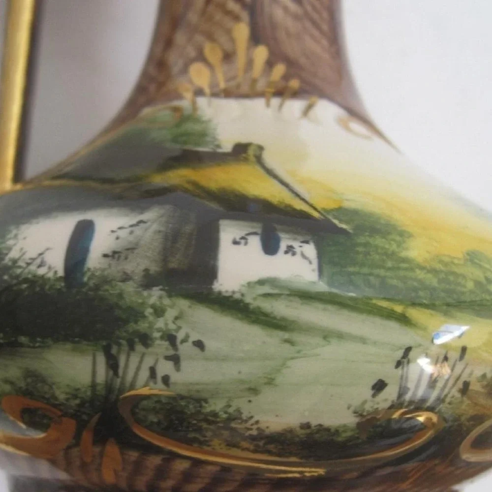 Beautiful hand painted Art Nouveau style vase with gold leaf accents